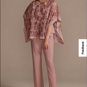 Oleg Cassini Jersey Pantsuit with Illusion Detailed Cape  Size 14  NWT